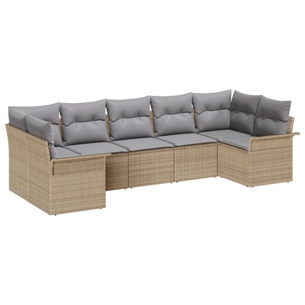 vidaXL Canapé de Jardin 7 Pièces avec Coussins Beige en Rattan Poly
