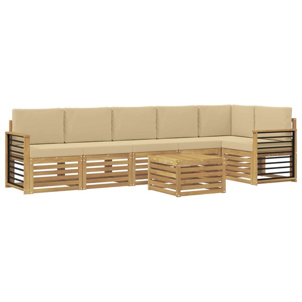 vidaXL Ensemble de canapés d'extérieur 7 pc Blanc et Beige Polyester