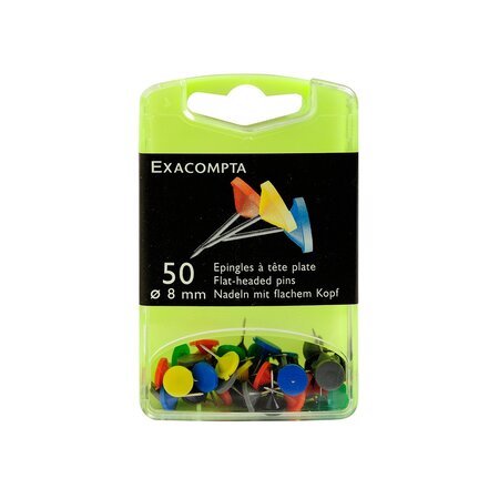 Exacompta - boîte de 50 épingles à tête plate 8mm couleurs assorties
