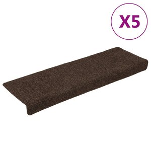 vidaXL Tapis d'escalier autocollants 15 pièces 65 x 21 x 4 cm Marron Bord rectangulaire