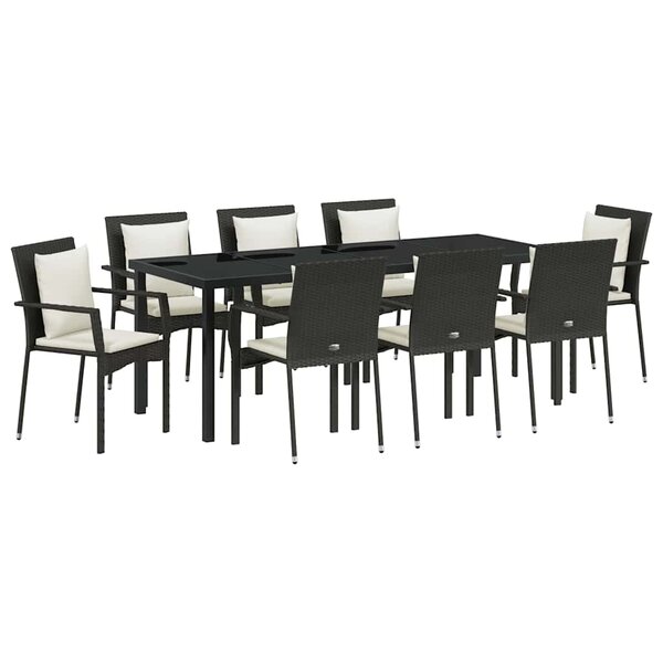 vidaXL Ensemble de salle à manger pour jardin 9 pc Noir polyrotin