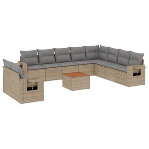vidaXL Salon de jardin 11 Pièces avec coussins beige résine tressée