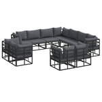 vidaXL Ensemble de canapé de jardin avec coussin 11 Pièces Noir Aluminium