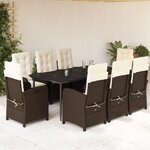 vidaXL Ensemble à manger de jardin et coussins 9 Pièces marron poly rotin