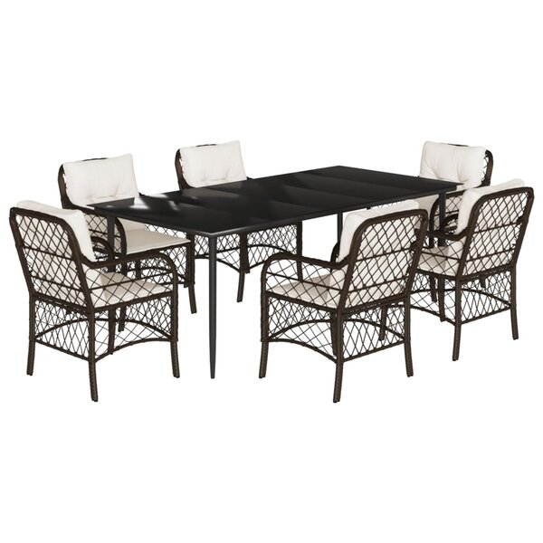 vidaXL Ensemble à manger de jardin et coussins 7 Pièces marron rotin