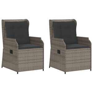 vidaXL Chaises inclinables de jardin lot de 2 et coussins gris rotin