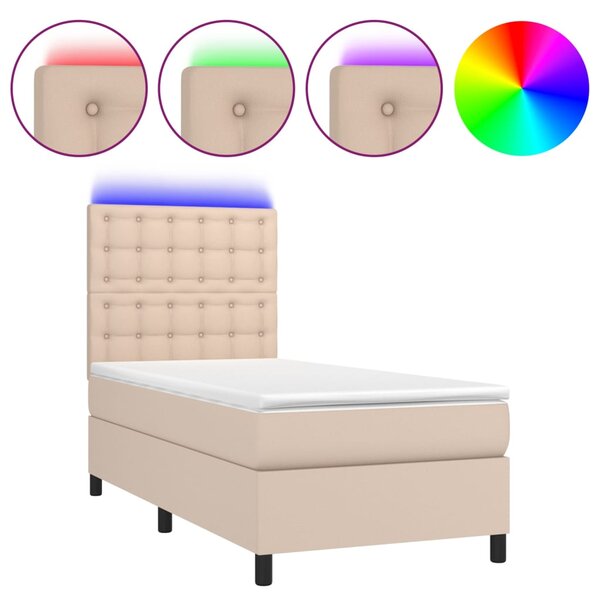 vidaXL Sommier à lattes de lit avec matelas et LED Cappuccino 80x200cm