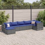vidaXL Salon de jardin 7 Pièces avec coussins Gris Résine tressée