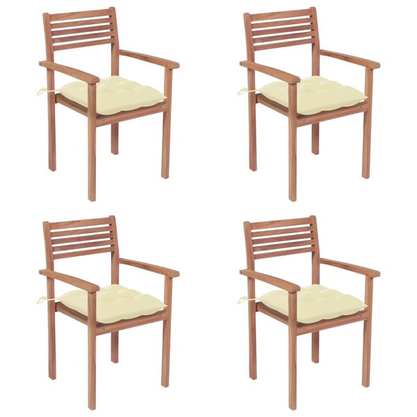 vidaXL Chaises de jardin lot de 4 et coussins blanc crème Teck solide