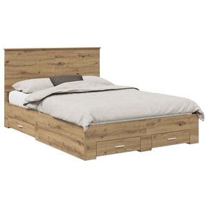 vidaXL Cadre de lit Chêne artisanal 135 x 190 cm Bois d'ingénierie