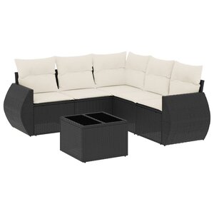 vidaXL Salon de jardin 6 Pièces avec coussins noir résine tressée
