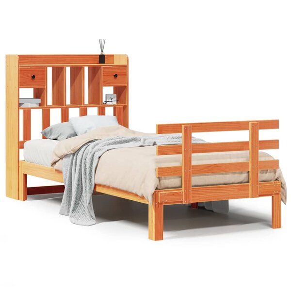 vidaXL Lit bibliothèque sans matelas cire marron 90x190 cm pin massif