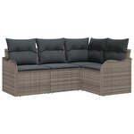 vidaXL Ensemble de canapé de jardin avec coussin 4 Pièces Gris Poly rotin