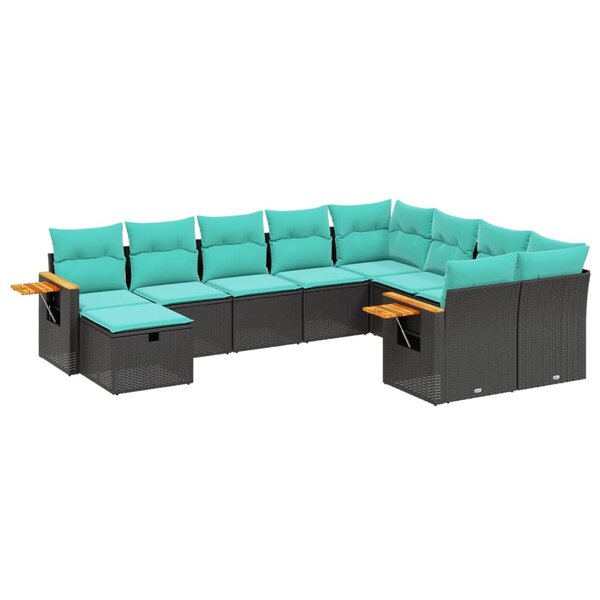 vidaXL Salon de jardin 10 Pièces avec coussins noir résine tressée