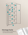 Armoire de rangement en acier placard de bureau à 5 niveaux double porte meuble de rangement pour garage bureau robuste gris 12_0003985