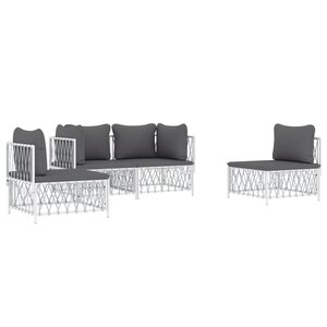 Salon de jardin meuble d'extérieur ensemble de mobilier 4 pièces avec coussins blanc acier 02_0016083