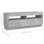 vidaXL Meuble TV avec lumières LED Gris béton 300x35x40 cm