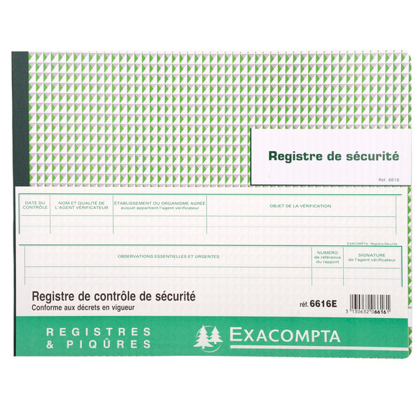 Piqûre 24x32cm - Registre des contrôles de santé et de sécurité au travail - 20 pages EXACOMPTA