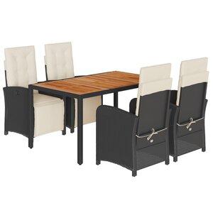 vidaXL Ensemble à manger de jardin coussins 5Pièces Noir Résine tressée