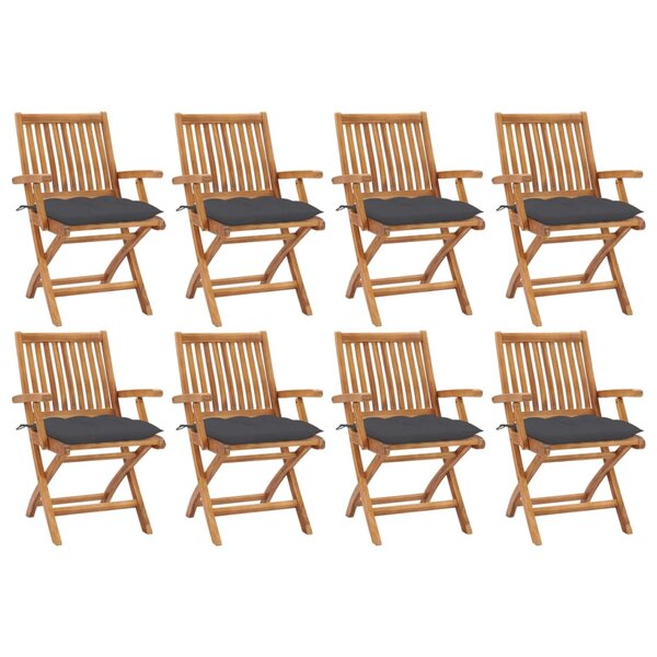 vidaXL Chaises pliables de jardin avec coussins lot de 8 Teck solide