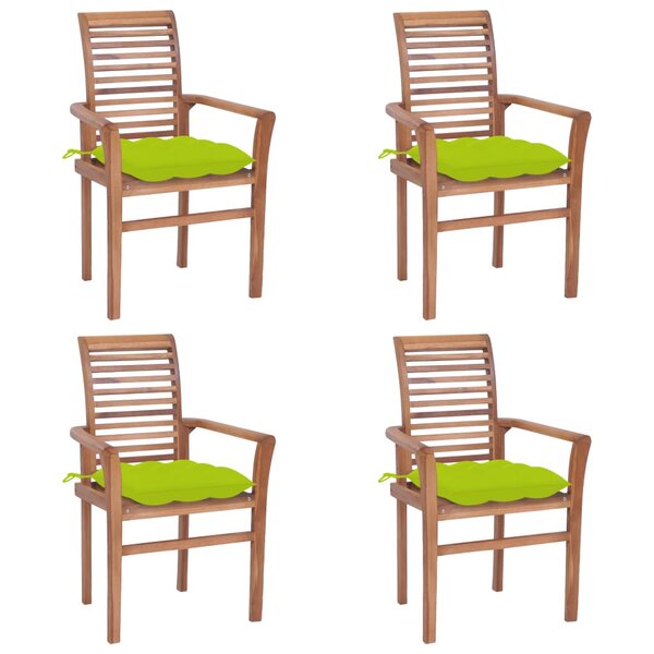 vidaXL Chaises à dîner 4Pièces avec coussins vert vif Bois de teck solide