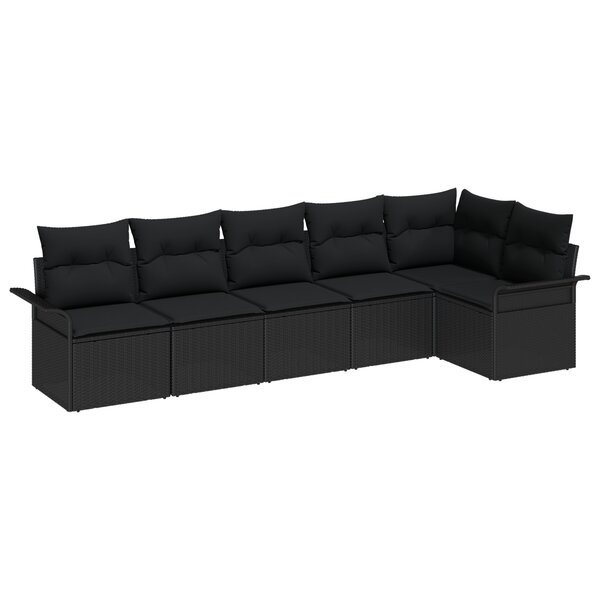 vidaXL Ensemble de canapé de jardin 6 pièces avec coussins - Rotin synthétique noir