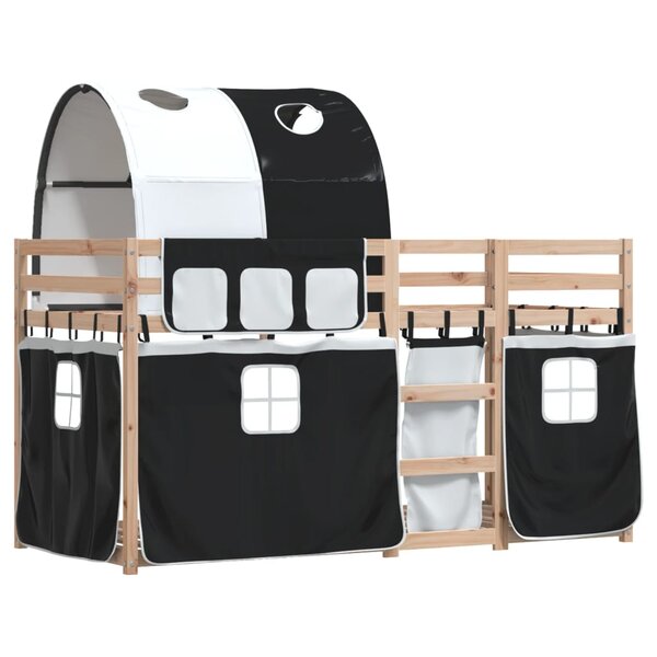 vidaXL Lit superposé avec rideaux blanc/noir 90x190 cm bois pin massif