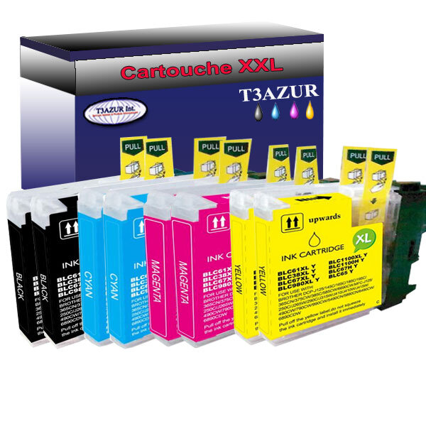 Lot de 8 Cartouches compatibles Brother DCP-145C,DCP-163C,DCP-165C, LC1100XL  (Noire+Couleur) – T3AZUR