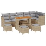 vidaXL Set de canapé de jardin 10 pièces avec coussins beiges en rotin poly et acacia.