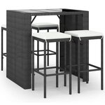 vidaXL Ensemble de bar de jardin 5 Pièces avec coussins noir poly rotin