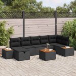 vidaXL Ensemble de canapé de jardin avec coussin 8 Pièces Noir Poly rotin