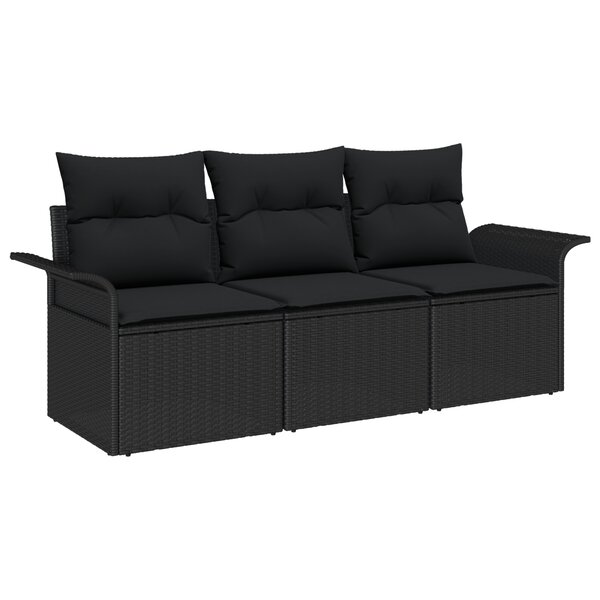 vidaXL Ensemble de Canapés de Jardin 3 Pièces avec Coussins - Rattan Synthétique Noir