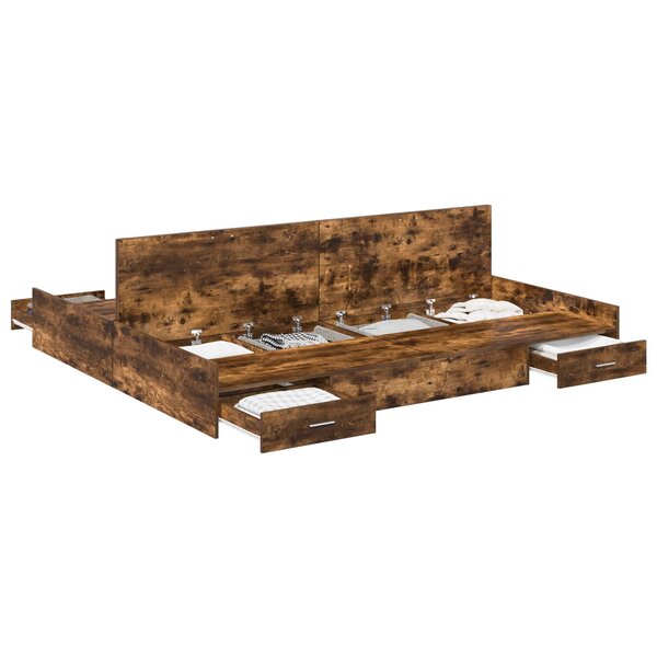 vidaXL Cadre de lit avec rangement avec tiroir Chêne fumé 200 x 200 cm