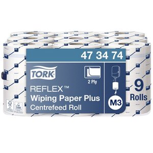 papier d'essuyage Mini Reflex M3 recyclé, double épaisseur, bobine de 200 feuilles, 194 mm, blanc (paquet 9 x 67 mètres)