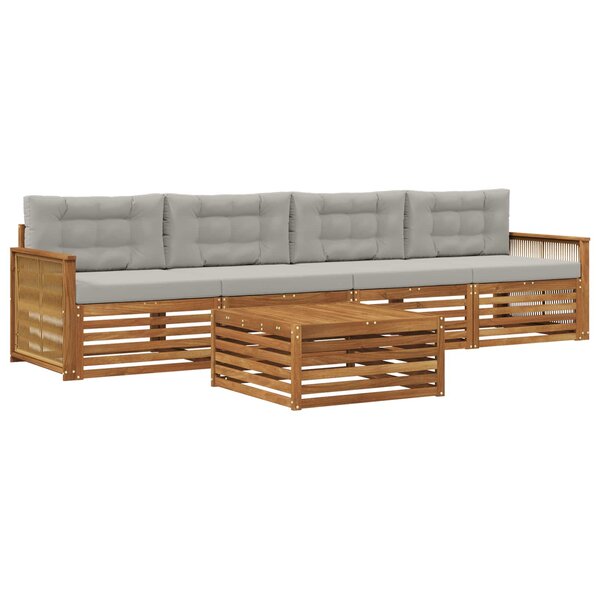 vidaXL Ensemble de canapés d'extérieur 5 Pièces Naturel et gris clair
