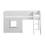 Flexa WHITE Lit mi-hauteur avec echelle inclinee 90 x 200 cm Facades cabane cadre blanc Barriere de securite classique Blanc