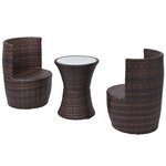 vidaXL Mobilier de bistro 3 Pièces avec coussins Résine tressée Marron