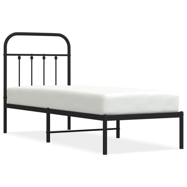 vidaXL Cadre de lit métal avec tête de lit noir 75x190 cm
