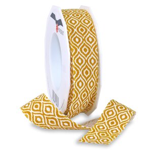 Ruban linière ethno 15-m-rouleau 25 mm jaune/blanc