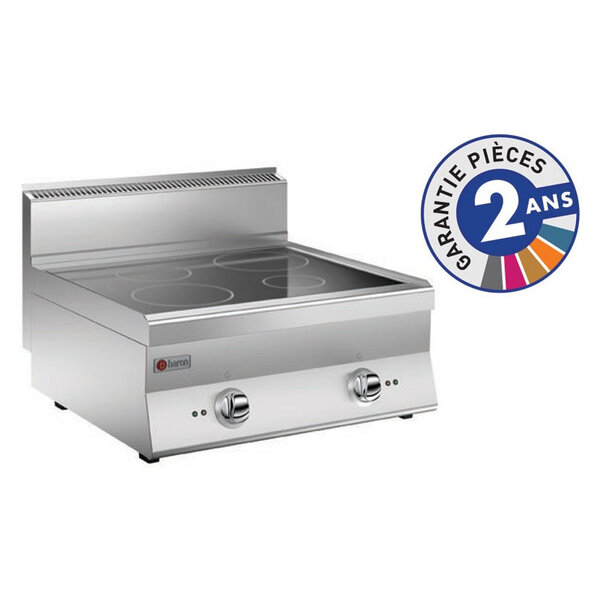 Réchaud vitrocéramique 4 zones - gamme 650 - baron -  - acier inoxydable 700x650xmm