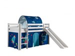 PINO Lit mezzanine avec toboggan + Space rideau et tunnel de lit + 3 pochettes