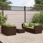vidaXL Salon de jardin 6 Pièces avec coussins Marron Résine tressée