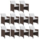 vidaXL Ensemble à dîner de jardin coussins 11Pièces Résine tressée Marron