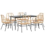 vidaXL Ensemble à manger jardin 7Pièces marron poly rotin verre