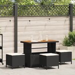 Set de jardin en 4 pièces avec coussins en poly rattan noir et acacia