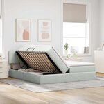 vidaXL Lit de rangement LED avec matelas Gris clair 200 x 200 cm