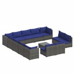vidaXL Salon de jardin 14 Pièces avec coussins Gris Résine tressée