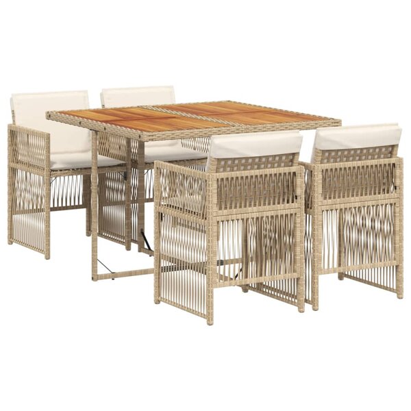 vidaXL Ensemble à manger de jardin avec coussins 5Pièces Beige poly rotin