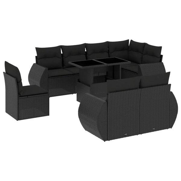 vidaXL Salon de jardin 9 Pièces avec coussins noir résine tressée