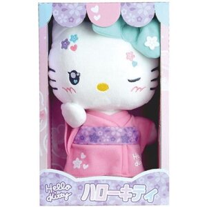 Peluche 22 cm version kawai avec kimono rose et tongs Hello Kitty